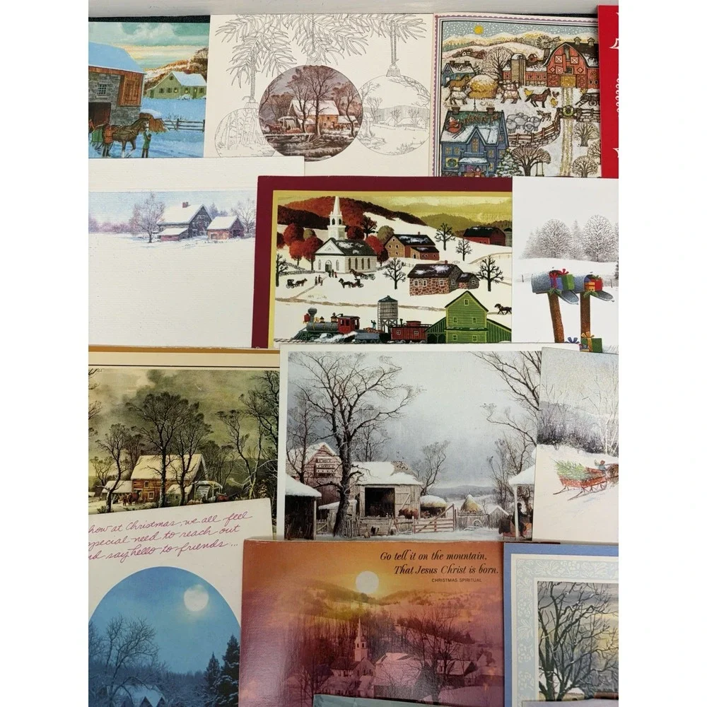 Vintage Christmas Cards Fronts ONLY Houses Barns More Scrapbooking Crafts 50+